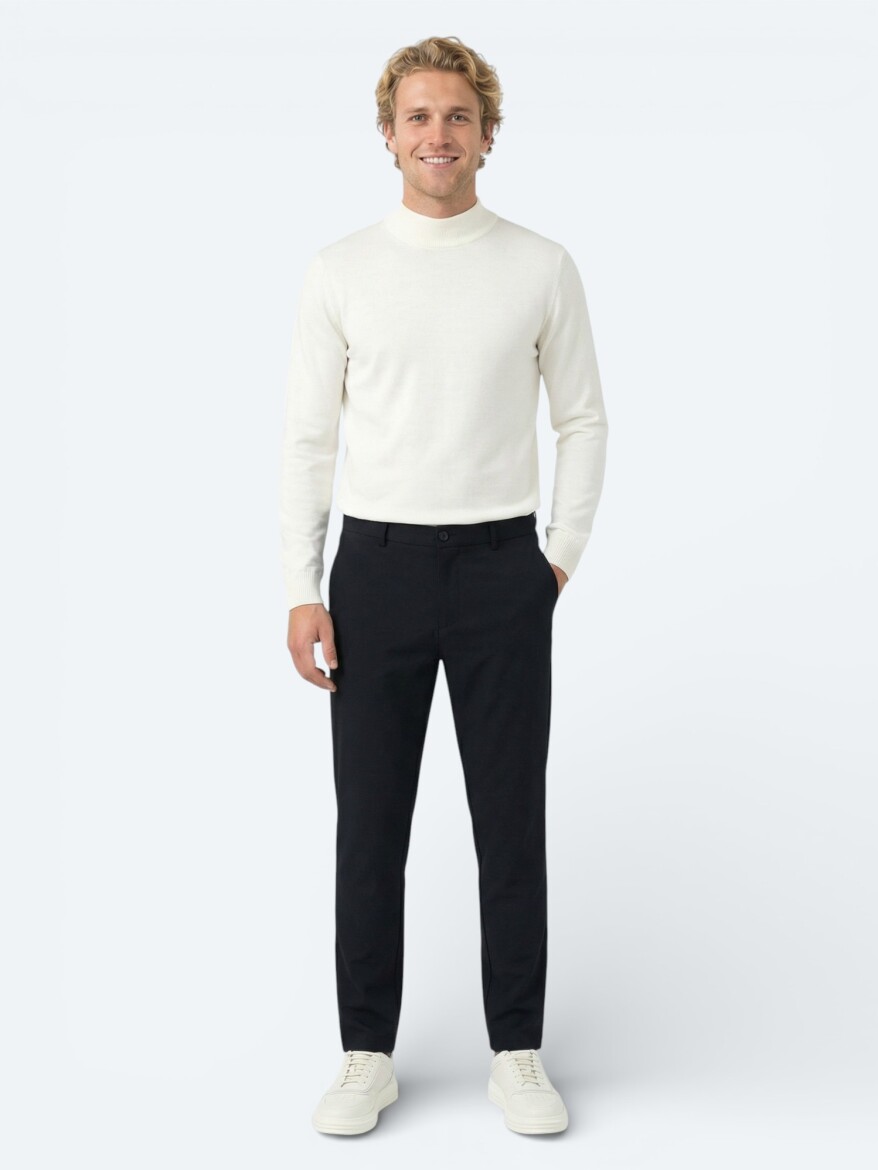 Navy Blue Weaving Jogging Fit Casual Trousers - KİP