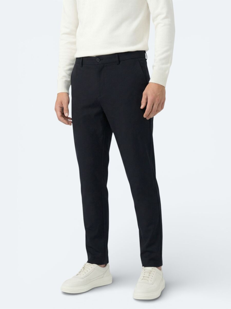 Navy Blue Weaving Jogging Fit Casual Trousers - 2