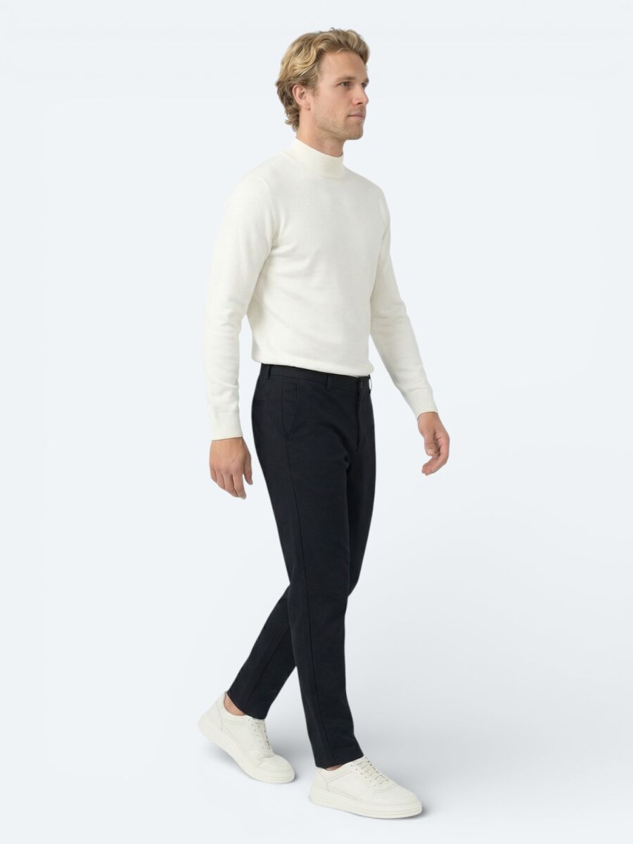 Navy Blue Weaving Jogging Fit Casual Trousers - 3