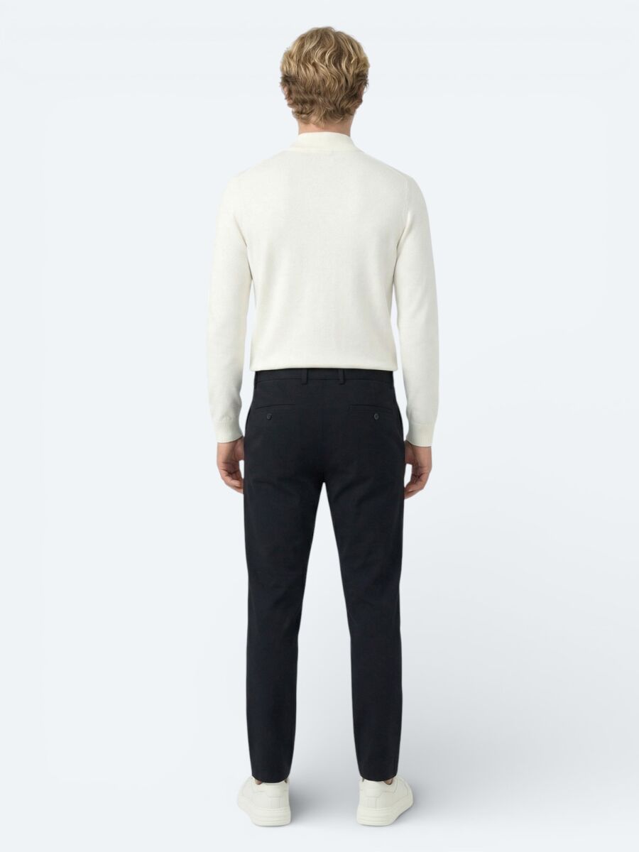 Navy Blue Weaving Jogging Fit Casual Trousers - 4