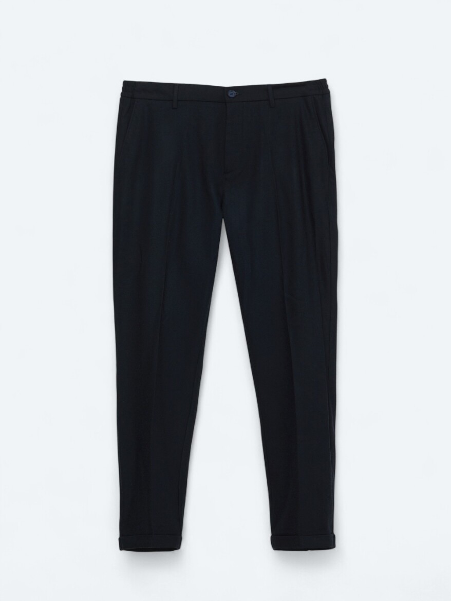 Navy Blue Weaving Jogging Fit Casual Wool Blended Trousers - 6