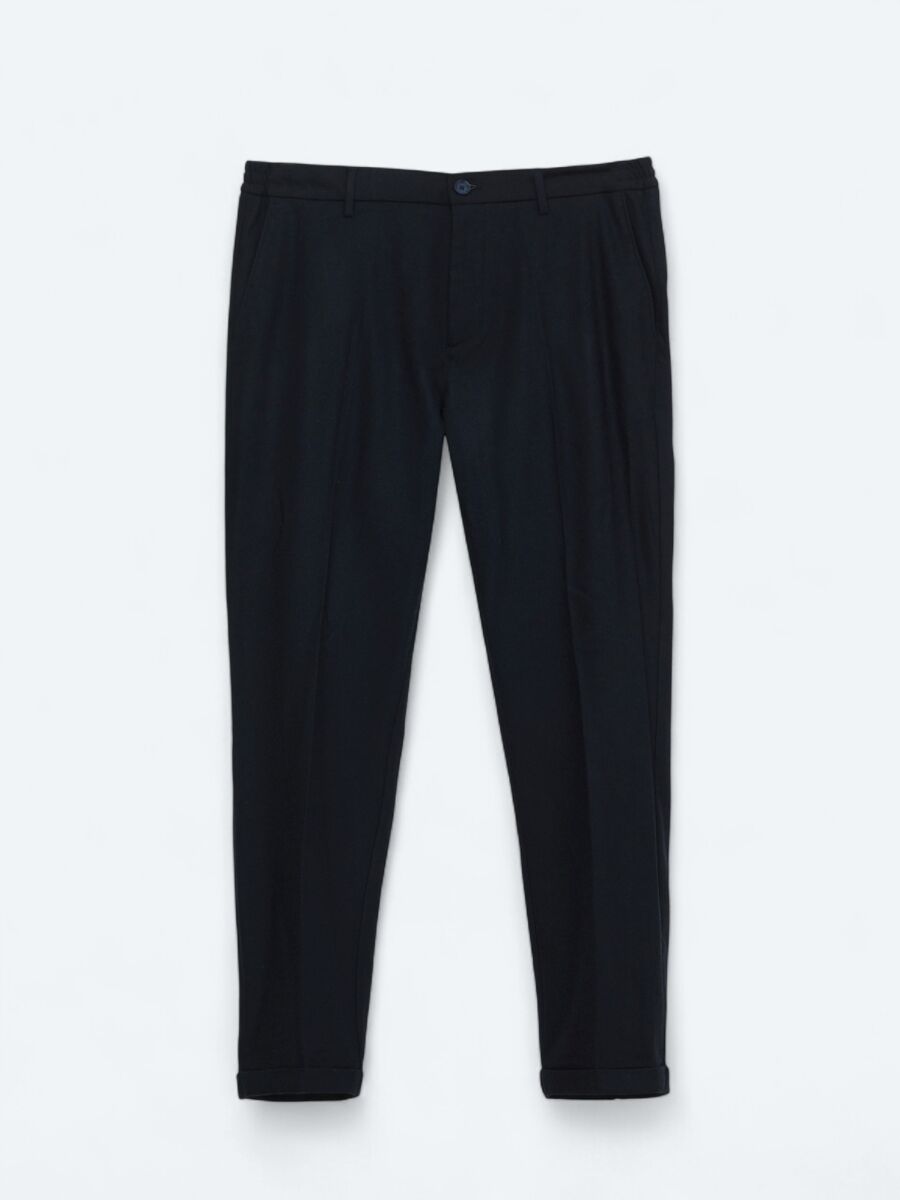 Navy Blue Weaving Jogging Fit Casual Wool Blended Trousers - 6