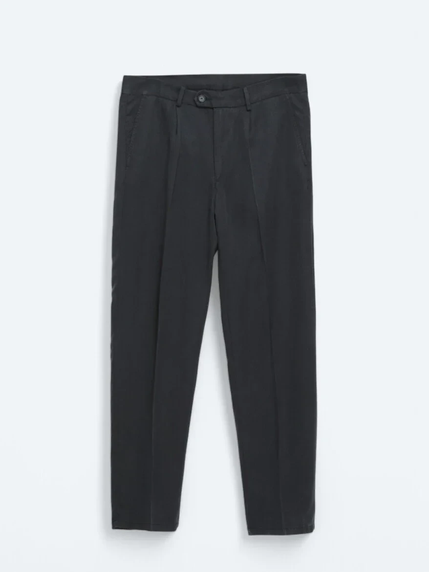 Navy Blue Weaving Loose Fit Casual Trousers - 5