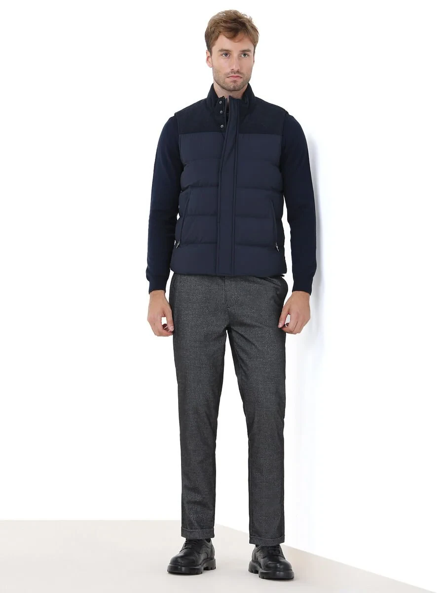 Navy Blue Weaving Puffer Vest - 4