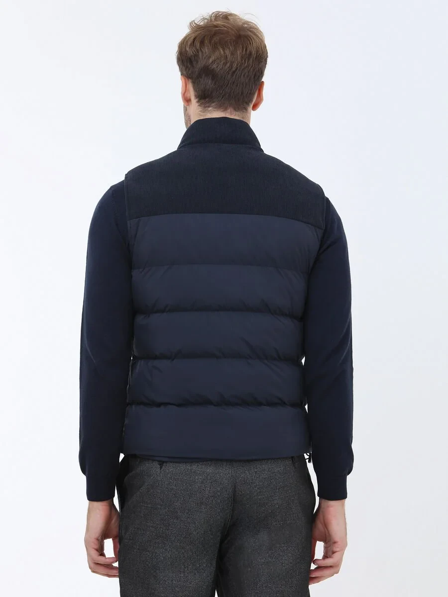 Navy Blue Weaving Puffer Vest - 5