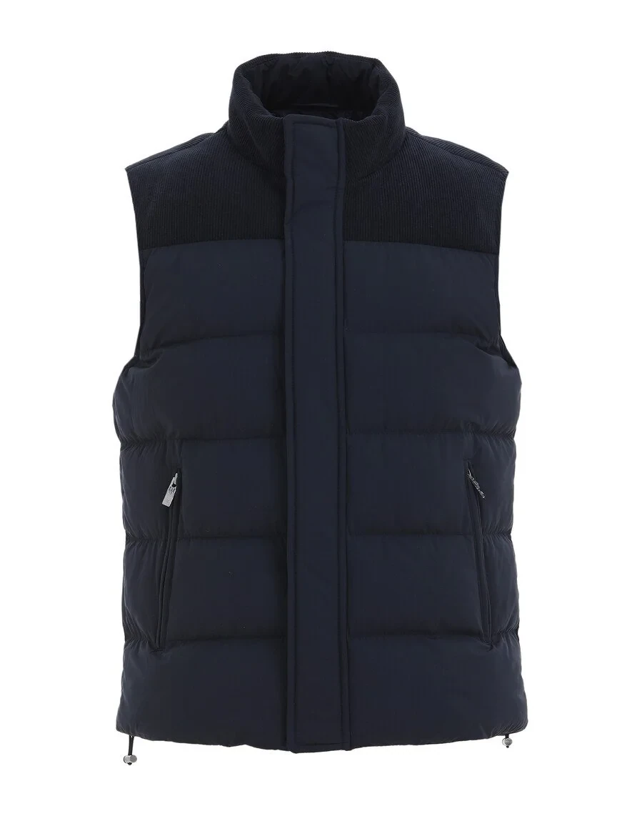 Navy Blue Weaving Puffer Vest - 6