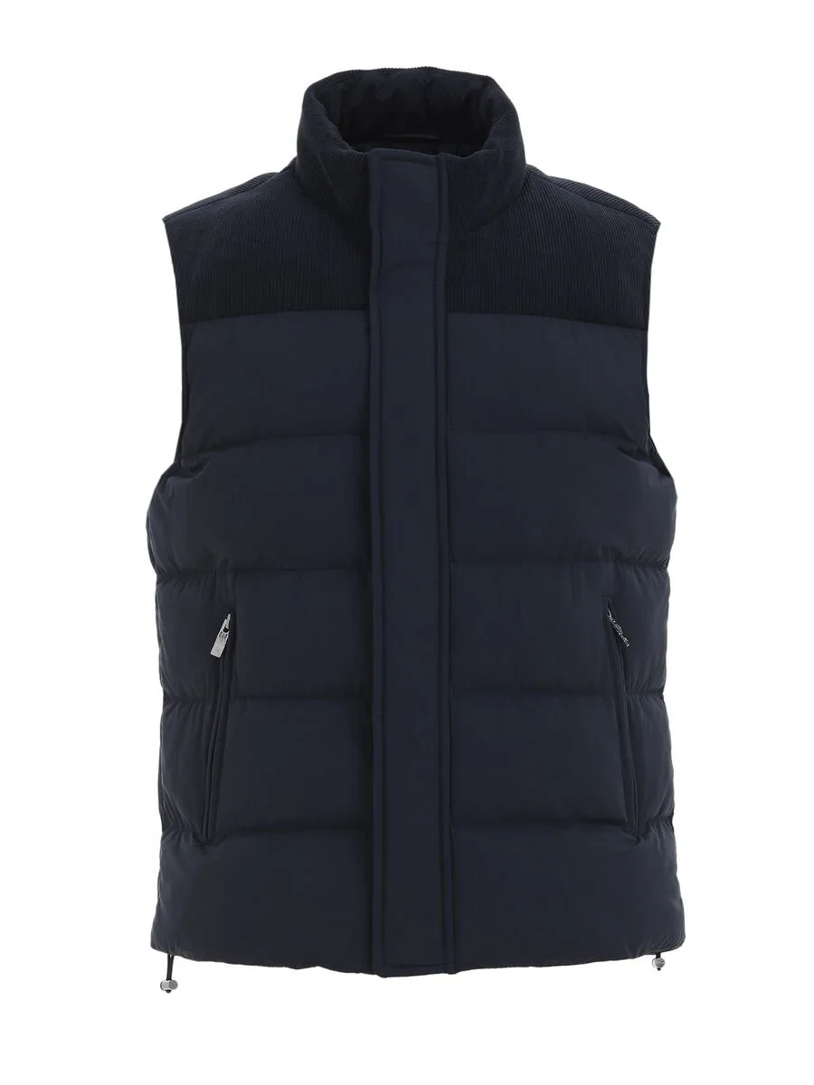 Navy Blue Weaving Puffer Vest - 6