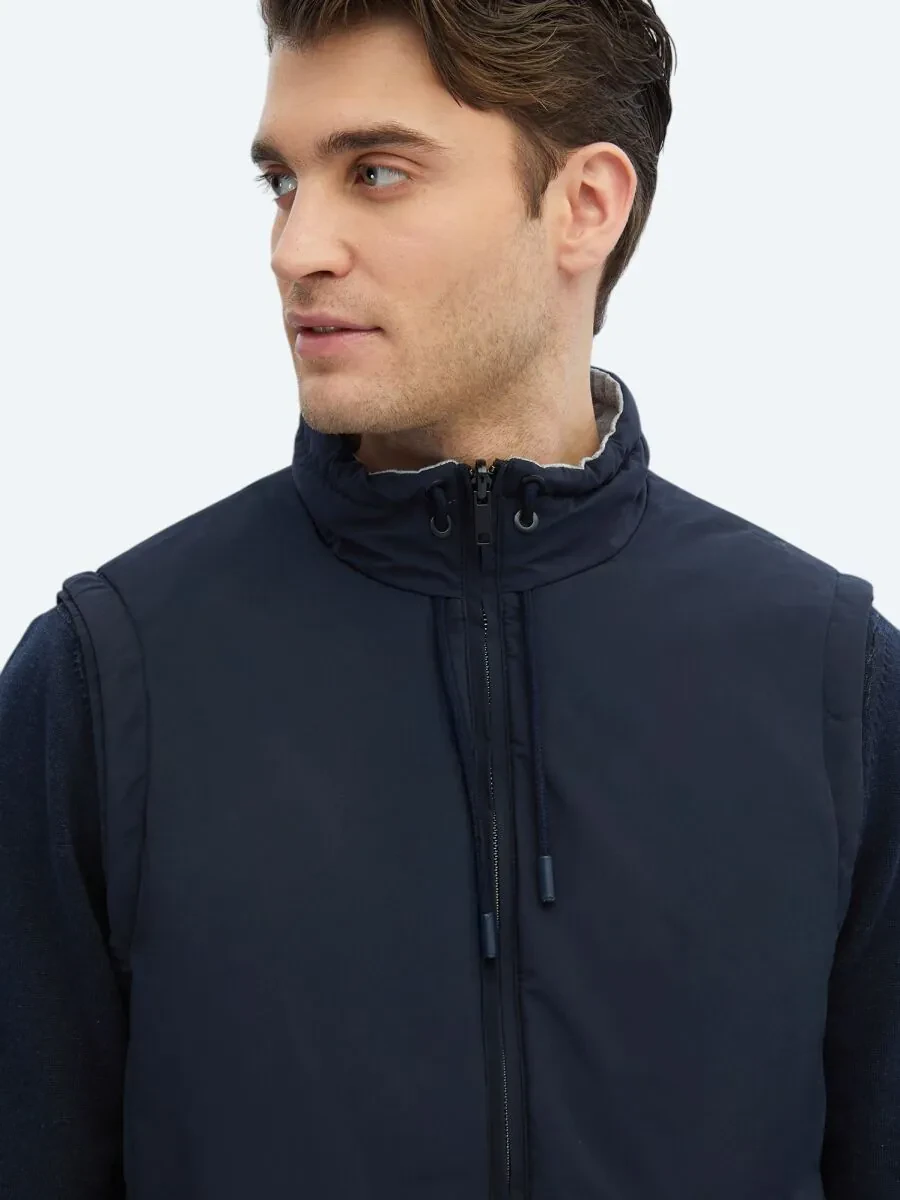 Navy Blue Weaving Puffer Vest - 5