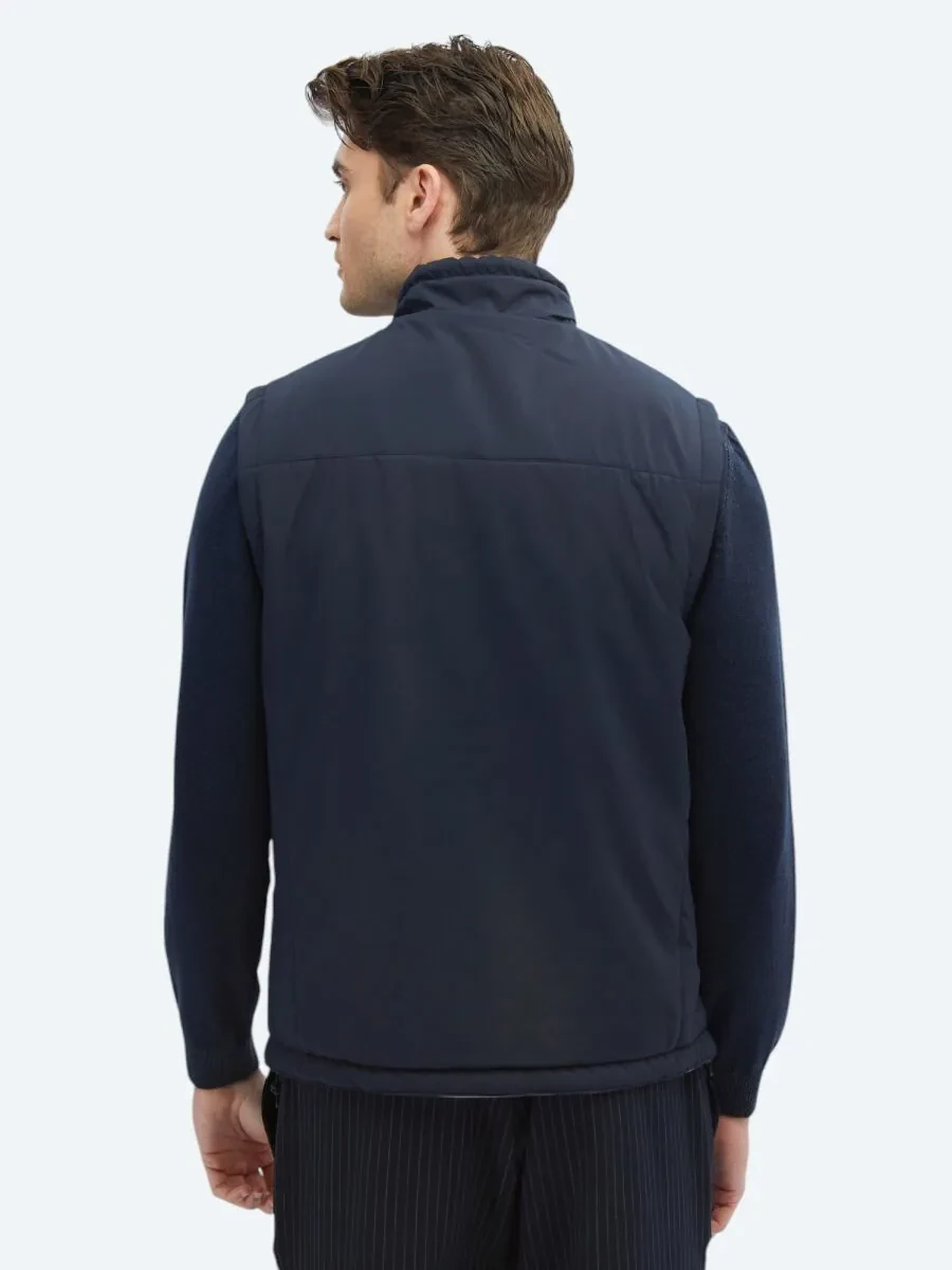 Navy Blue Weaving Puffer Vest - 7