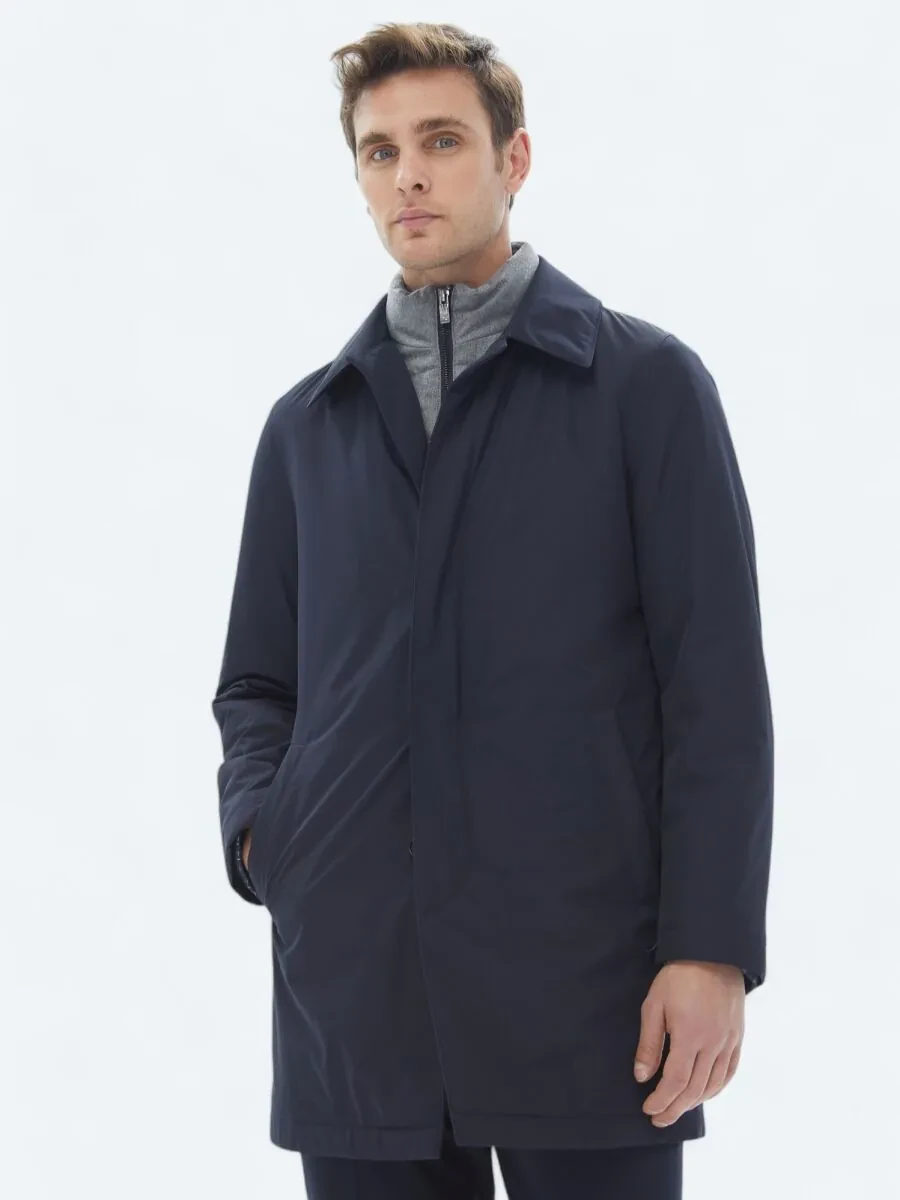 Navy Blue Weaving Rain Coat - 2