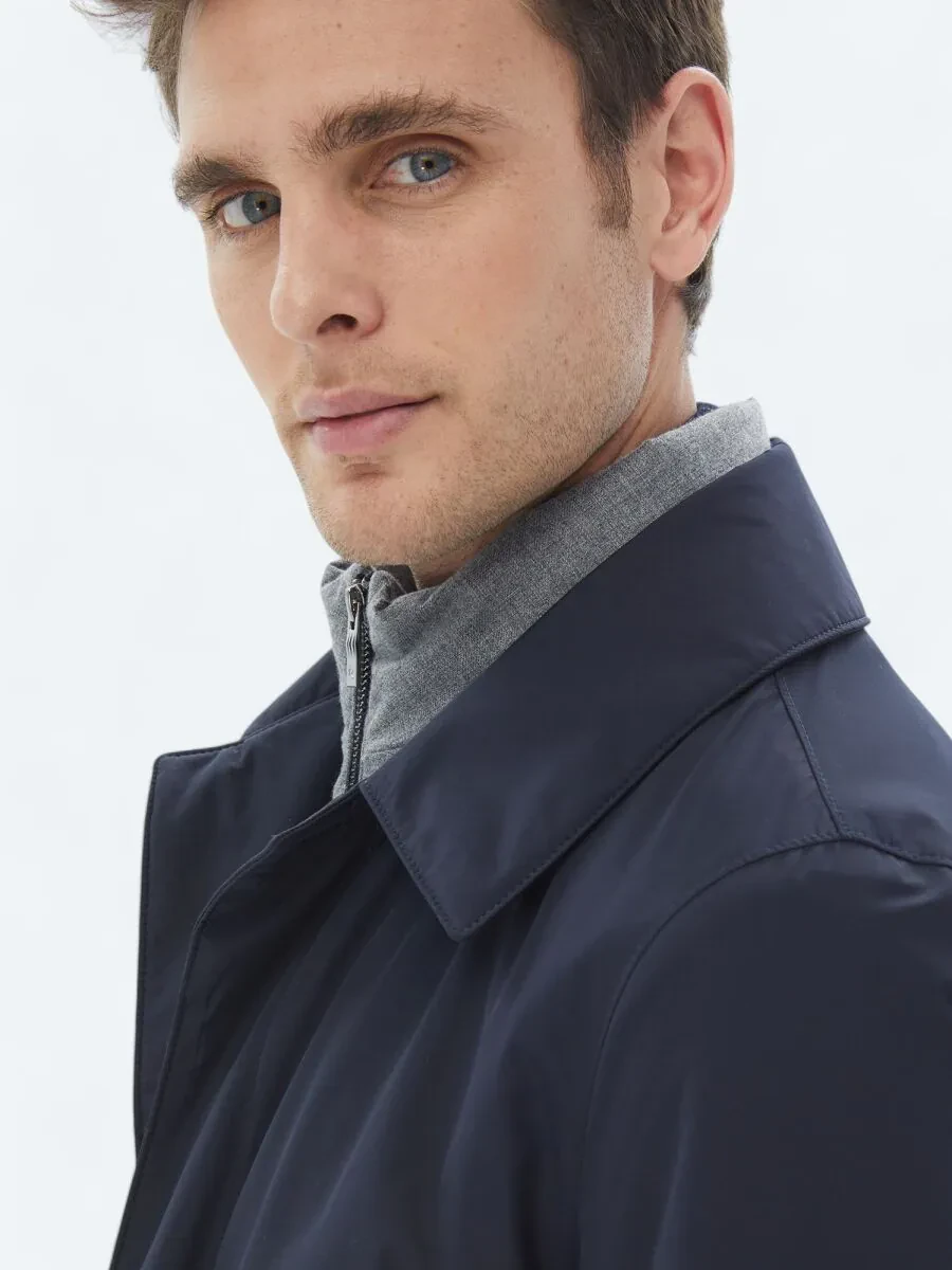 Navy Blue Weaving Rain Coat - 8