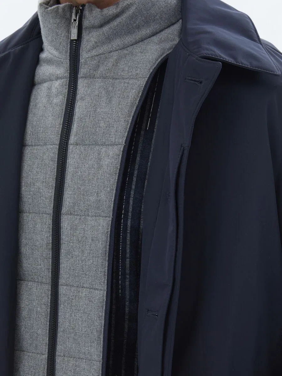 Navy Blue Weaving Rain Coat - 9