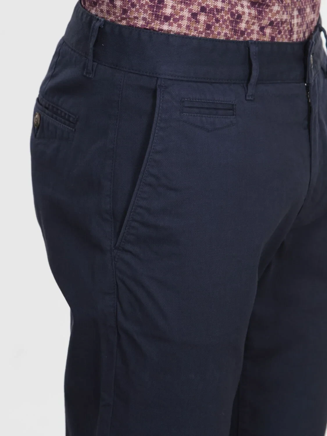 Navy Blue Weaving Regular Fit Casual Cotton Blended Trousers - 4