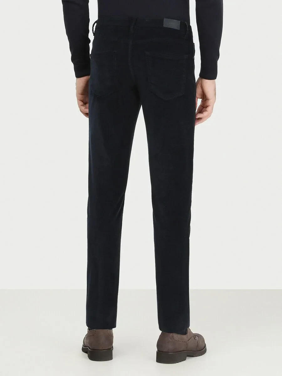 Navy Blue Weaving Regular Fit Casual Cotton Blended Trousers - 4
