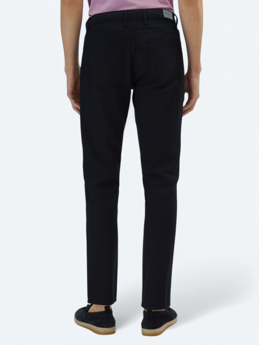 Navy Blue Weaving Regular Fit Casual Cotton Blended Trousers - 4