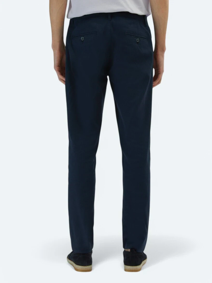 Navy Blue Weaving Regular Fit Casual Cotton Blended Trousers 
