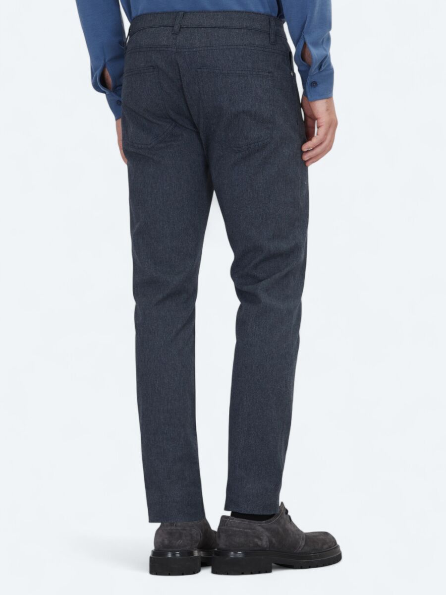Navy Blue Weaving Regular Fit Casual Cotton Blended Trousers - 4
