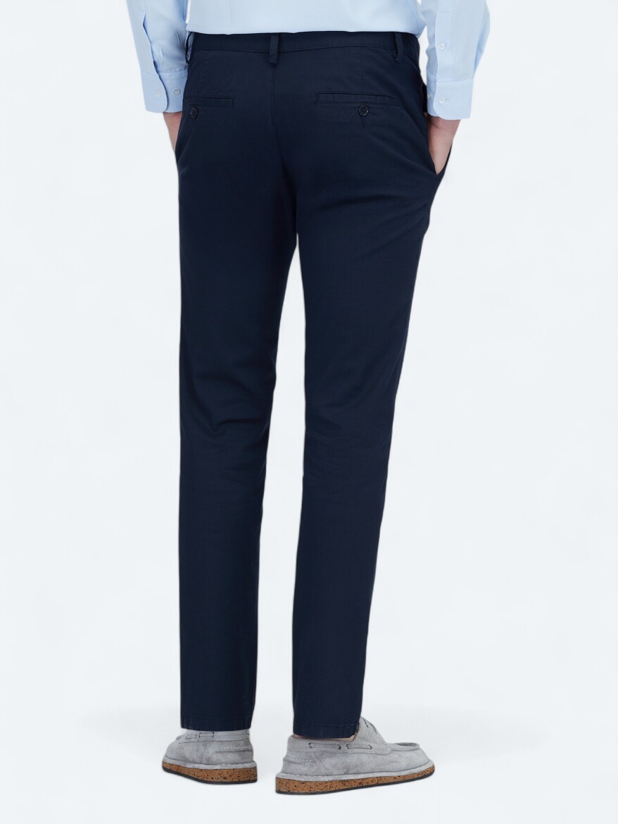 Navy Blue Weaving Regular Fit Casual Cotton Blended Trousers - 4