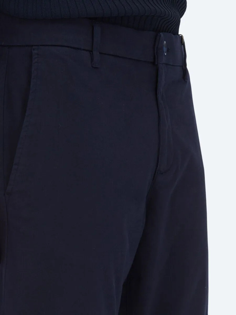 Navy Blue Weaving Regular Fit Casual Cotton Blended Trousers - 3