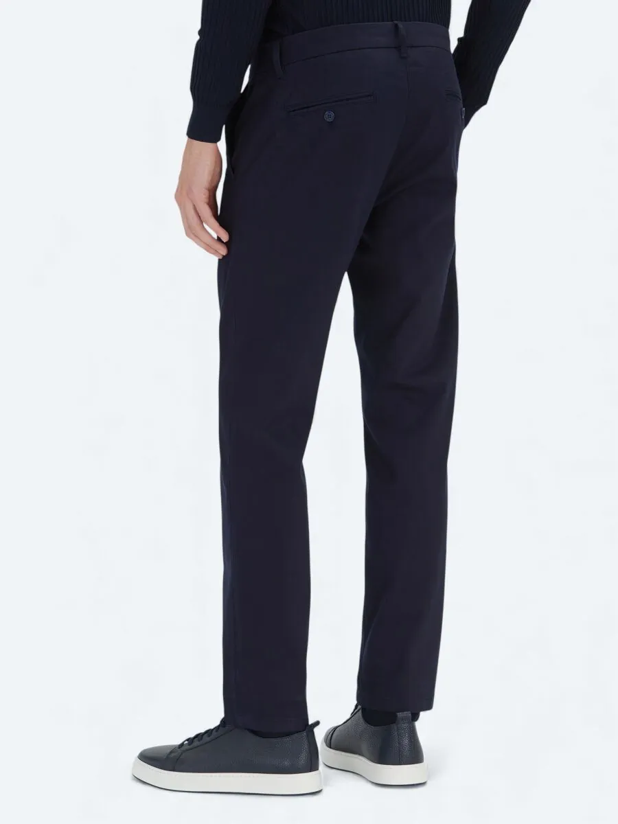Navy Blue Weaving Regular Fit Casual Cotton Blended Trousers - 4