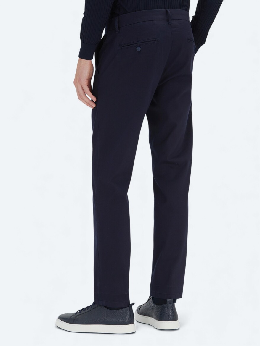 Navy Blue Weaving Regular Fit Casual Cotton Blended Trousers - 4