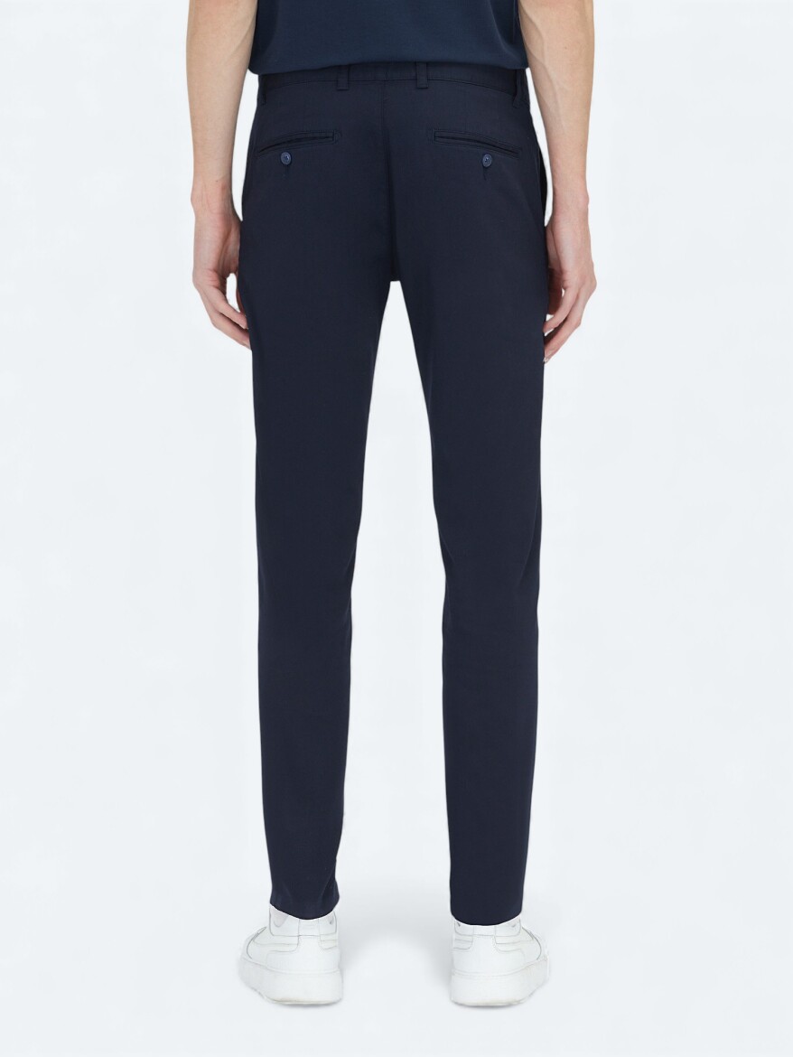 Navy Blue Weaving Regular Fit Casual Cotton Blended Trousers - 4