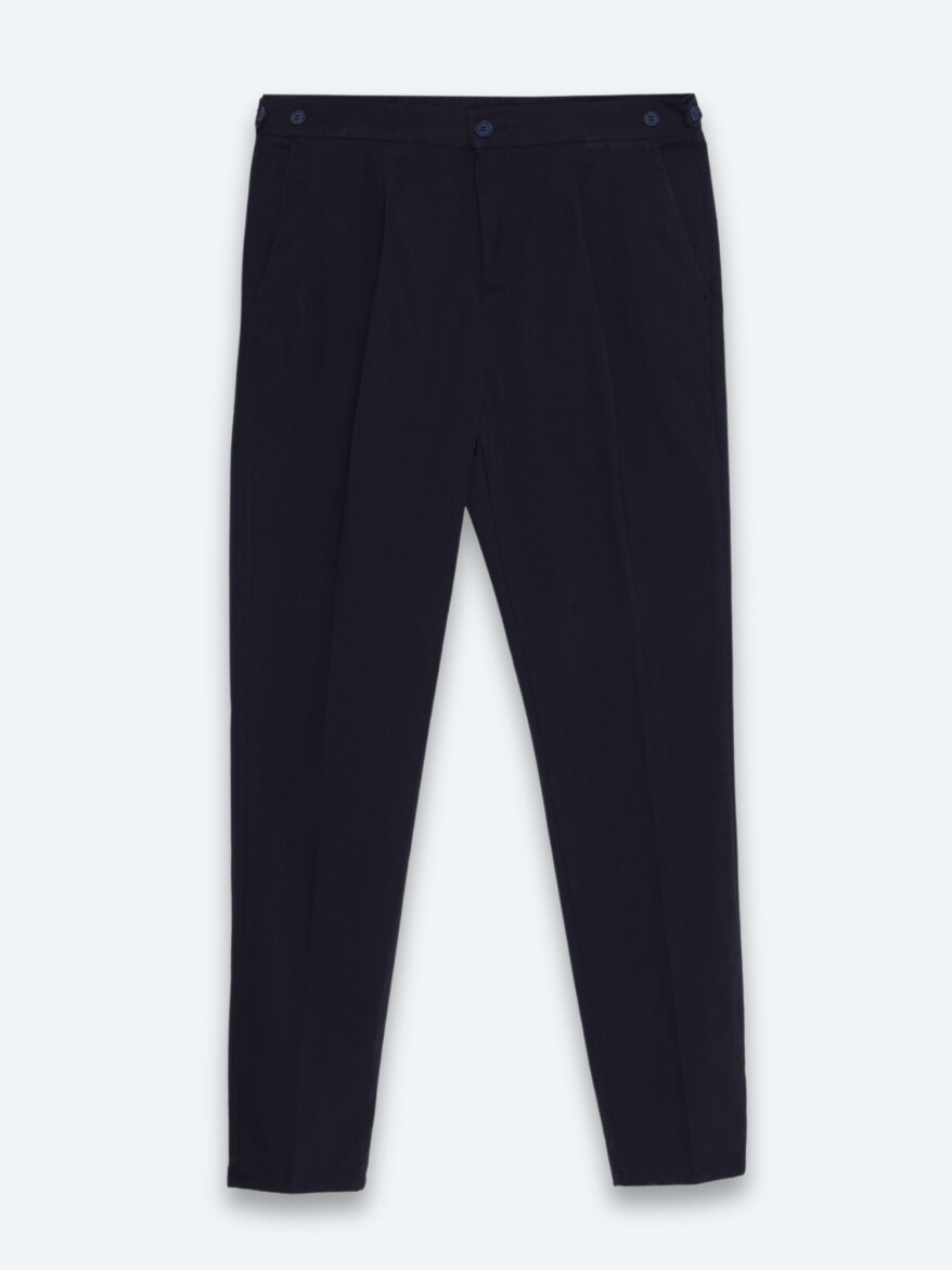 Navy Blue Weaving Regular Fit Casual Cotton Blended Trousers - 6