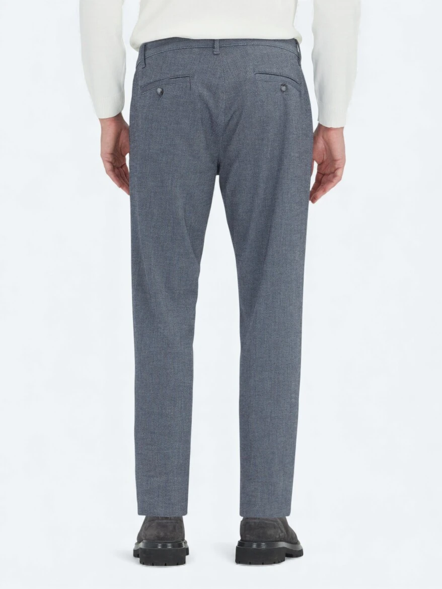 Navy Blue Weaving Regular Fit Casual Cotton Blended Trousers - 4