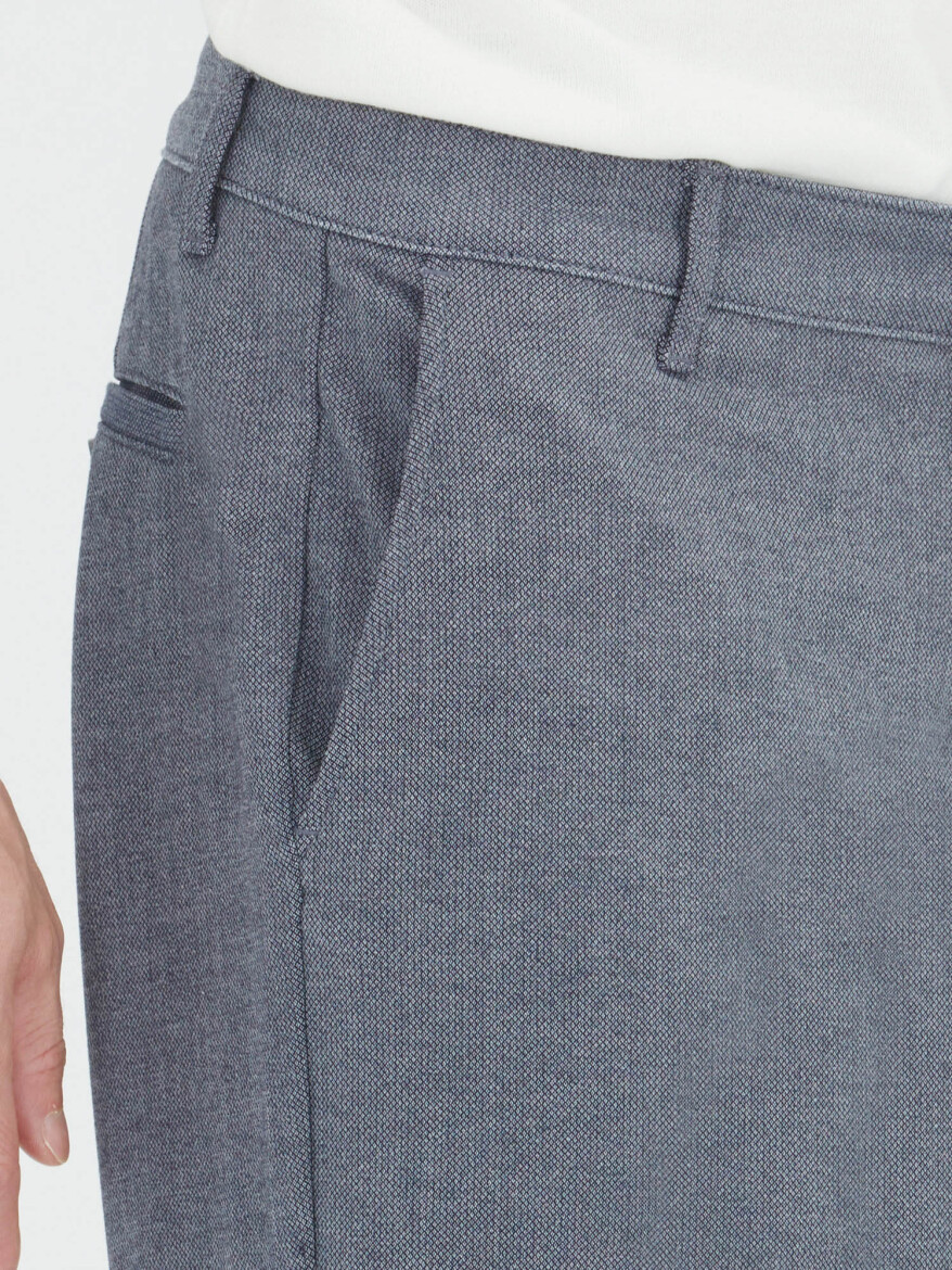 Navy Blue Weaving Regular Fit Casual Cotton Blended Trousers - 3