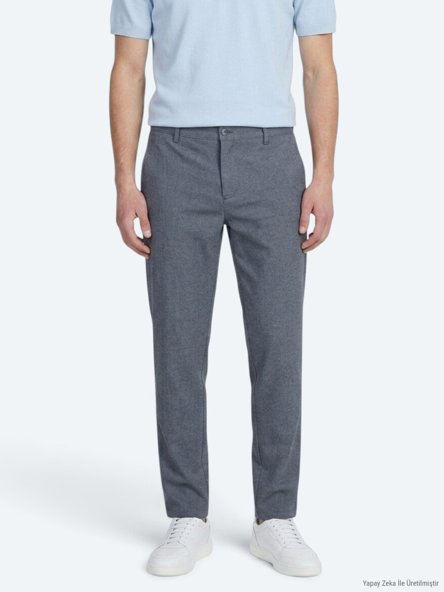 Navy Blue Weaving Regular Fit Casual Cotton Blended Trousers - KİP