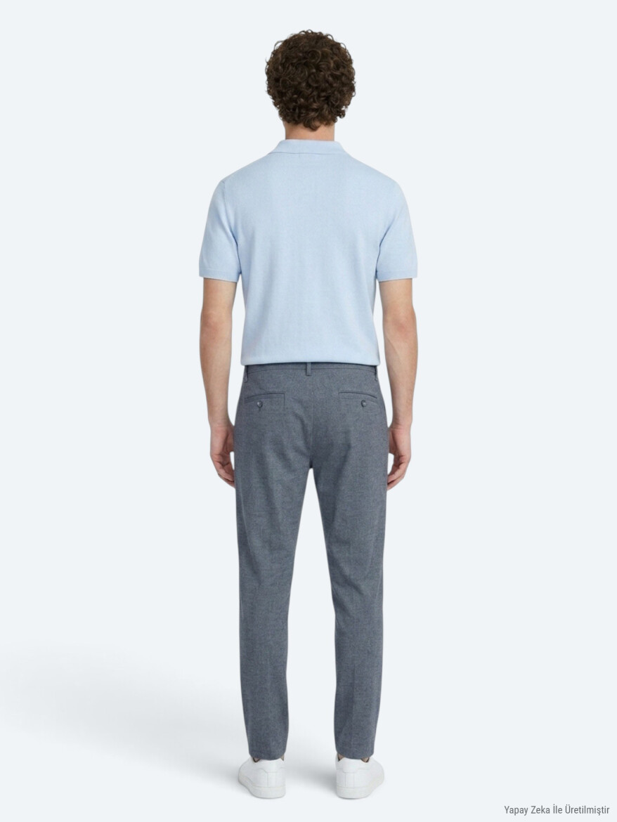 Navy Blue Weaving Regular Fit Casual Cotton Blended Trousers - 5