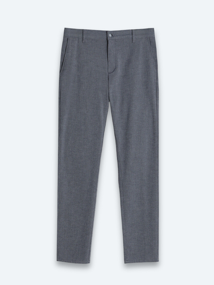 Navy Blue Weaving Regular Fit Casual Cotton Blended Trousers - 6