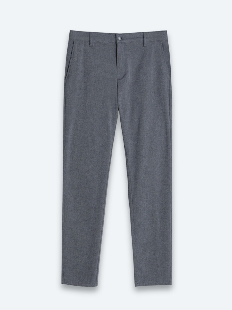 Navy Blue Weaving Regular Fit Casual Cotton Blended Trousers - 6
