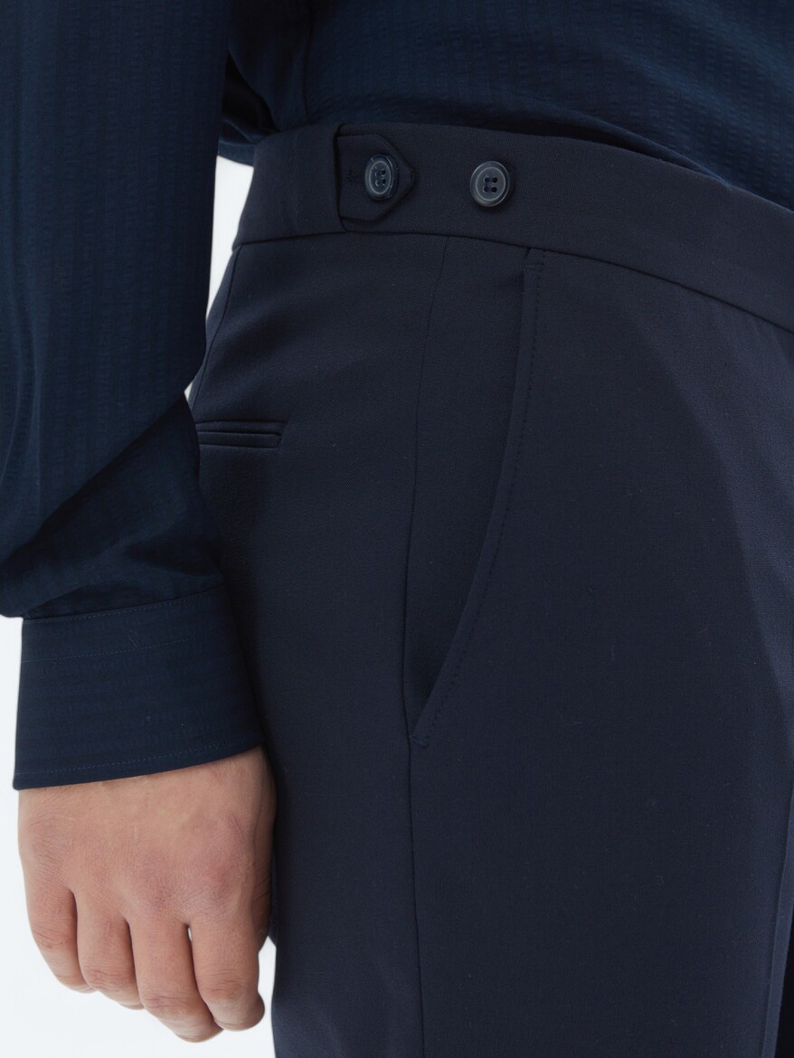 Navy Blue Weaving Regular Fit Casual Trousers - 3