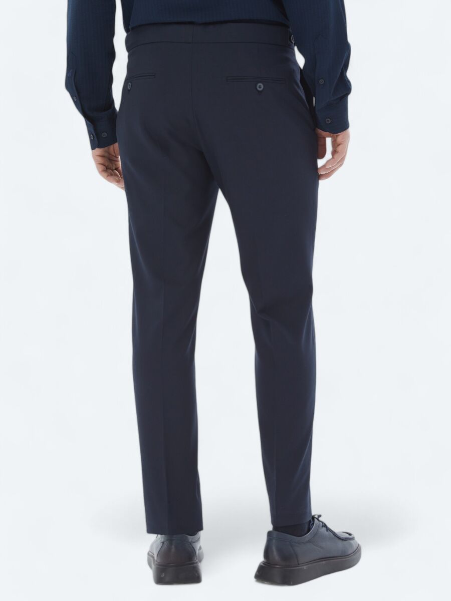 Navy Blue Weaving Regular Fit Casual Trousers - 5