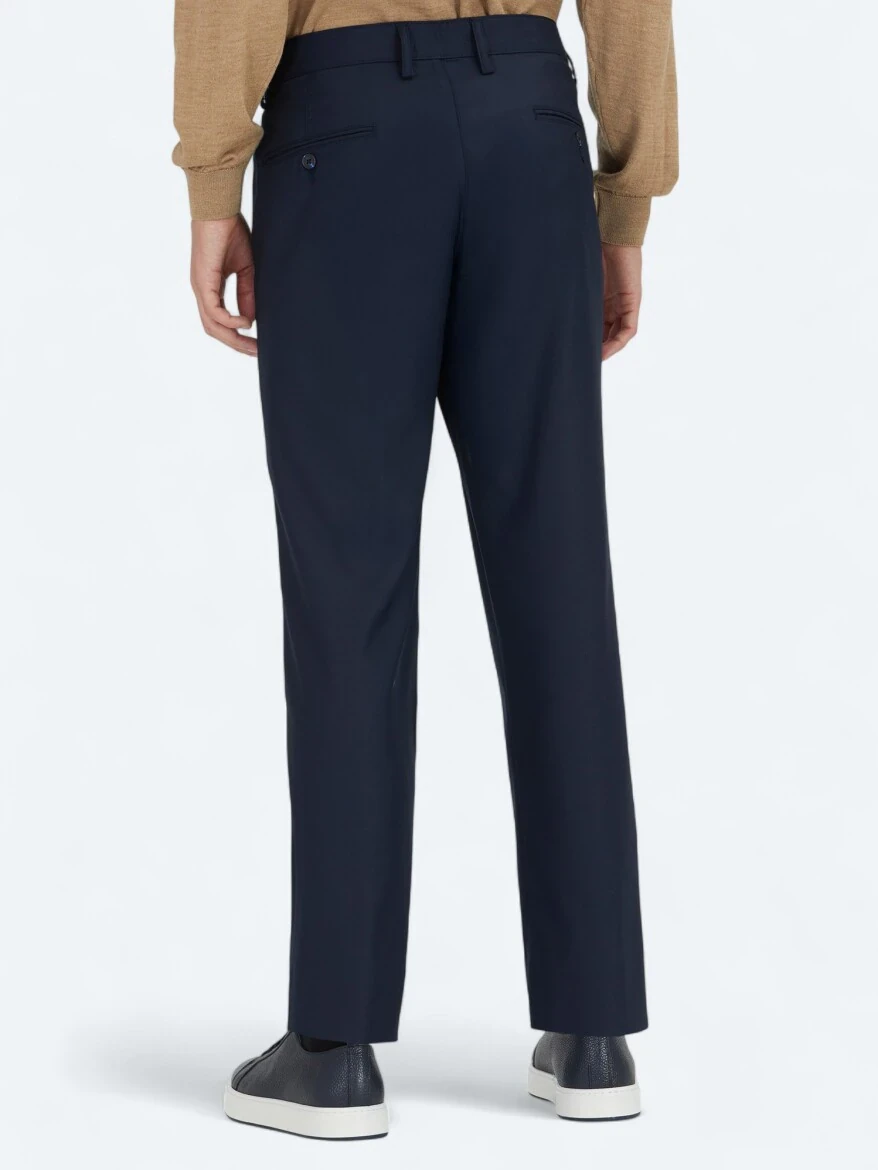 Navy Blue Weaving Regular Fit Casual Trousers - 4