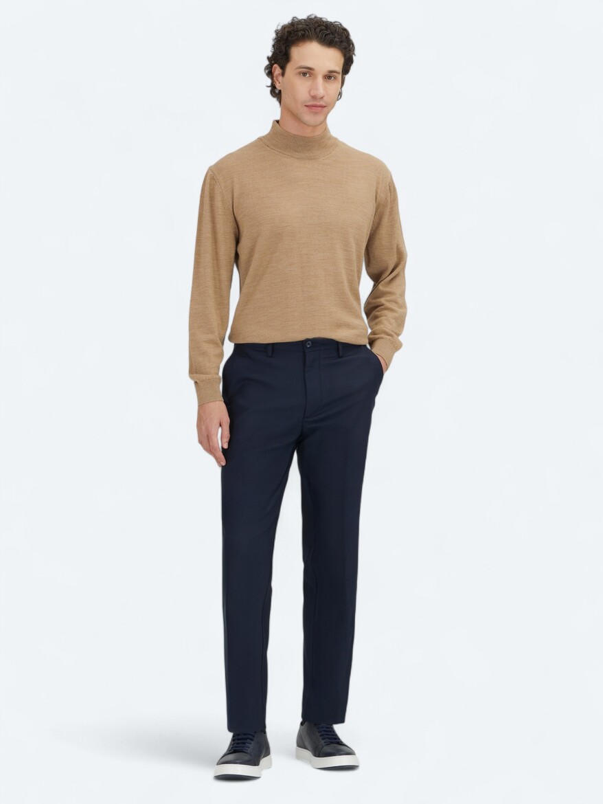 Navy Blue Weaving Regular Fit Casual Trousers 