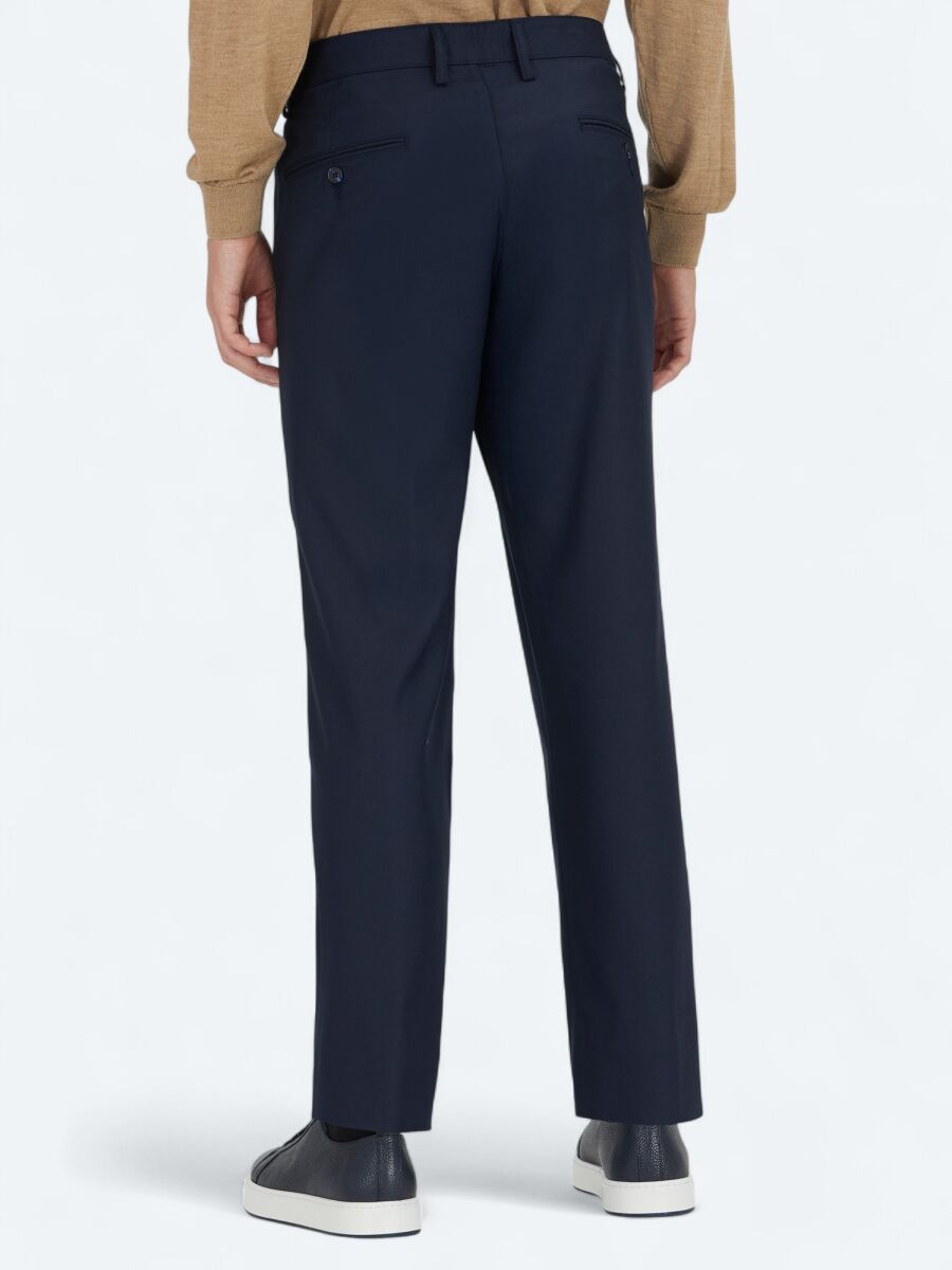 Navy Blue Weaving Regular Fit Casual Trousers - 4