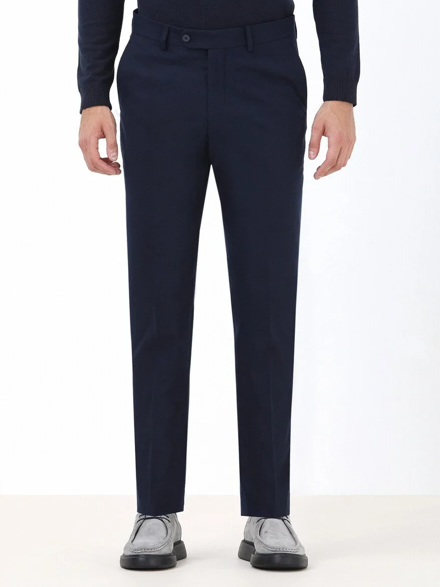 Navy Blue Weaving Regular Fit Classical Trousers - 1