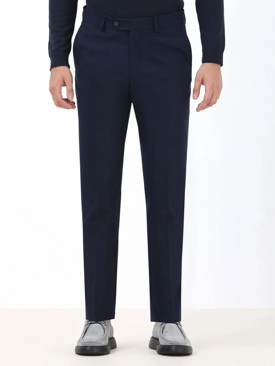 Navy Blue Weaving Regular Fit Classical Trousers - 1