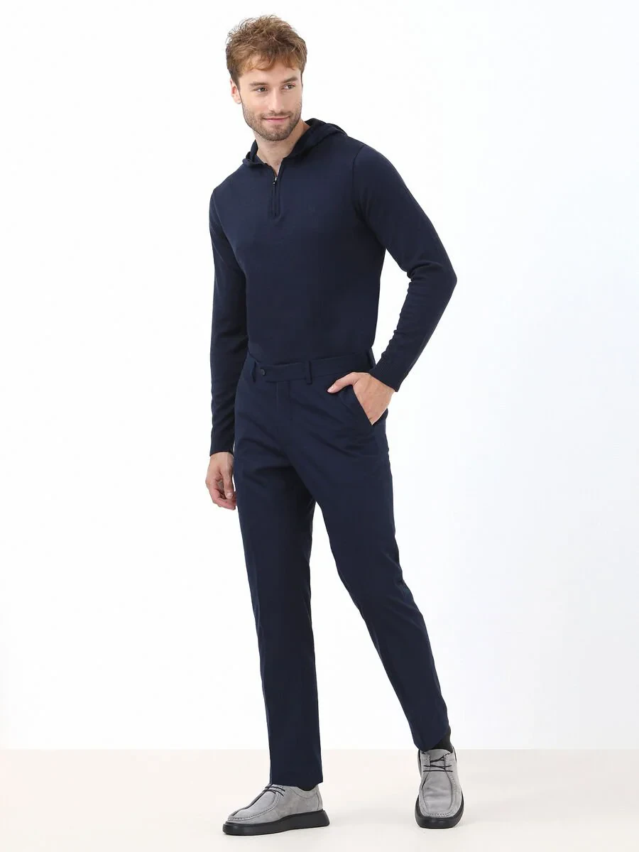 Navy Blue Weaving Regular Fit Classical Trousers - 2