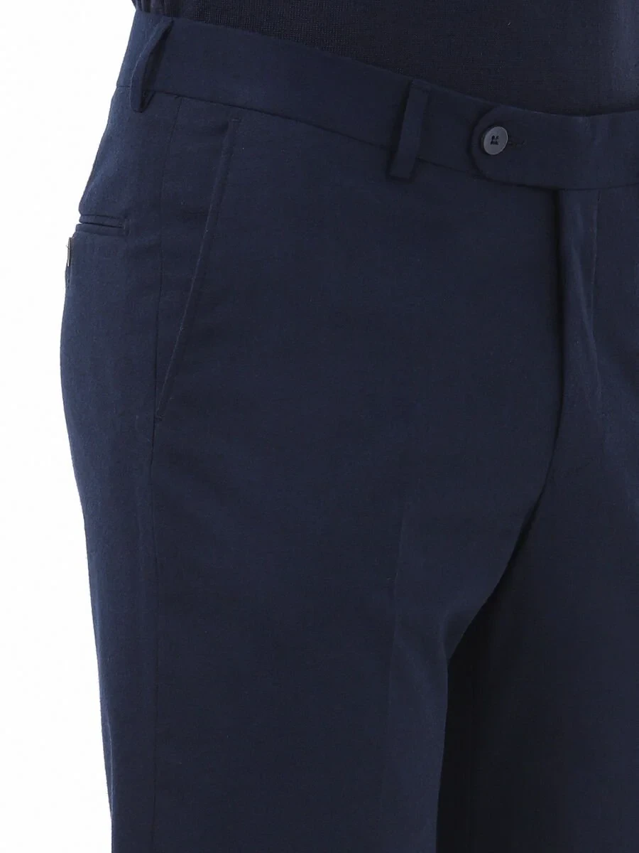 Navy Blue Weaving Regular Fit Classical Trousers - 3