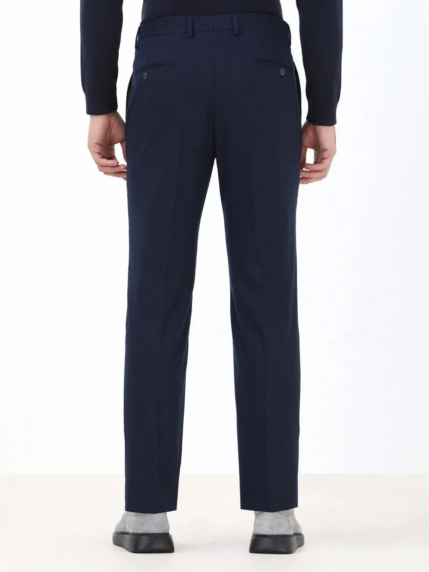 Navy Blue Weaving Regular Fit Classical Trousers - 4