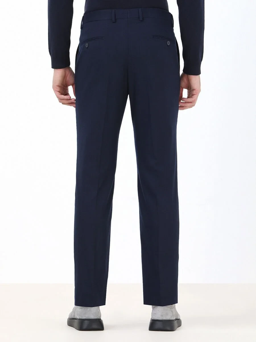 Navy Blue Weaving Regular Fit Classical Trousers - 4
