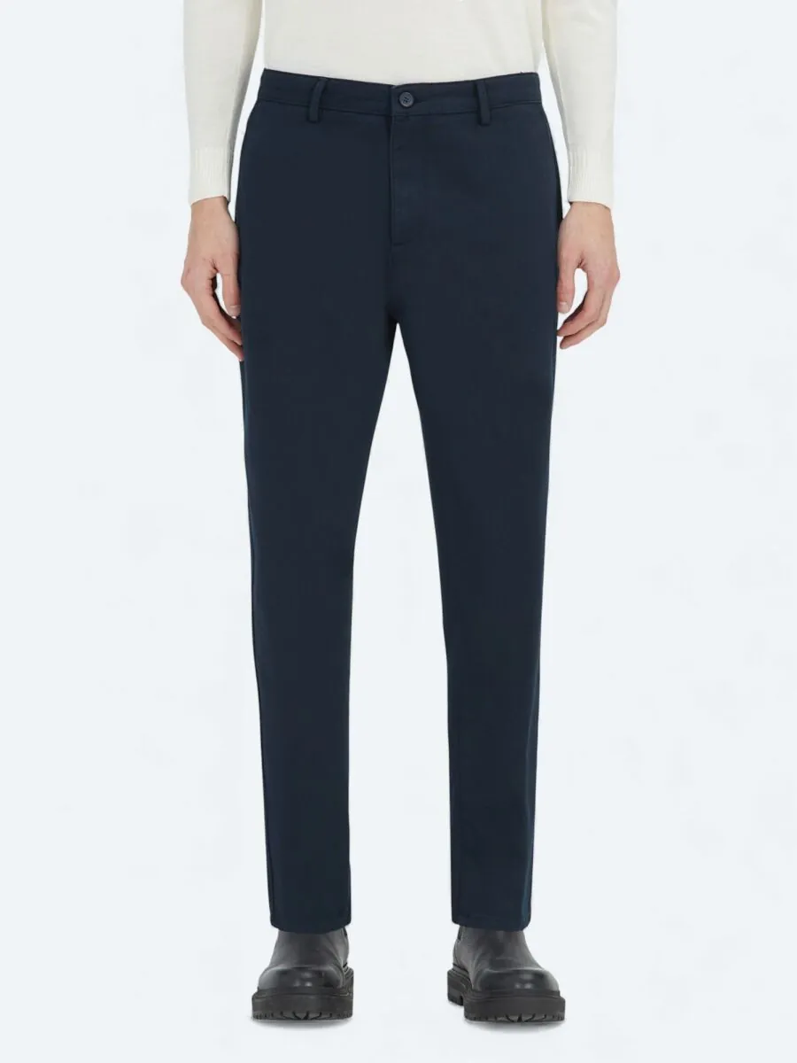 Navy Blue Weaving Relaxed Fit Casual Cotton Blended Trousers - 2