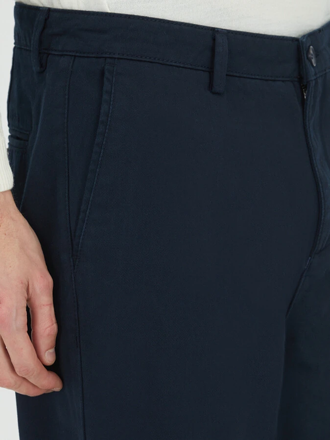 Navy Blue Weaving Relaxed Fit Casual Cotton Blended Trousers - 3