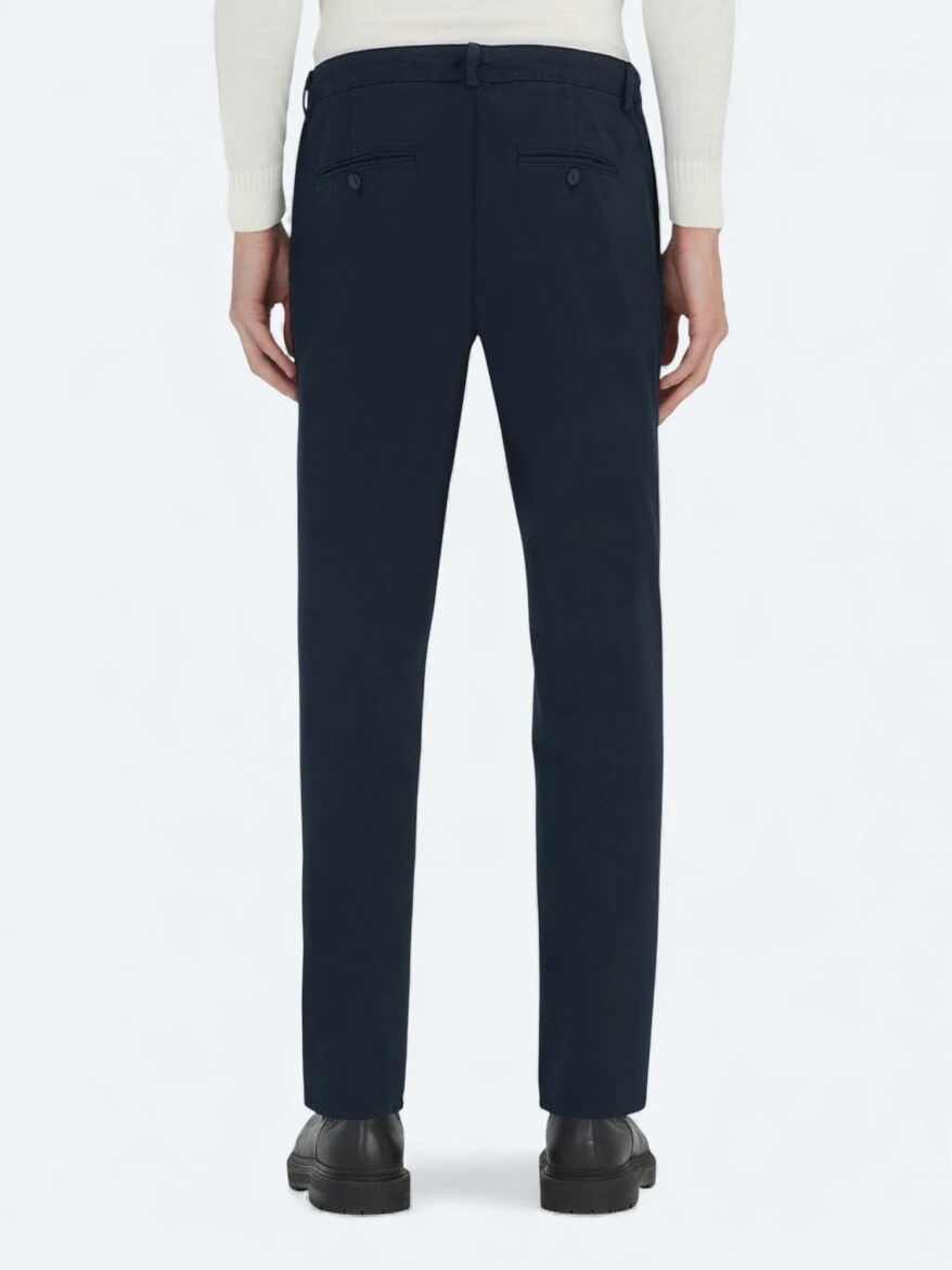 Navy Blue Weaving Relaxed Fit Casual Cotton Blended Trousers - 4