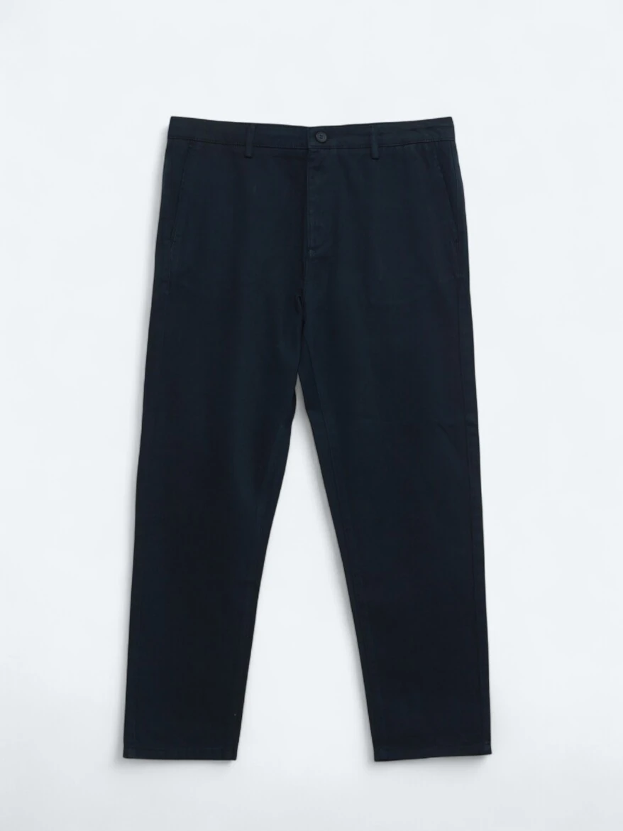 Navy Blue Weaving Relaxed Fit Casual Cotton Blended Trousers - 5