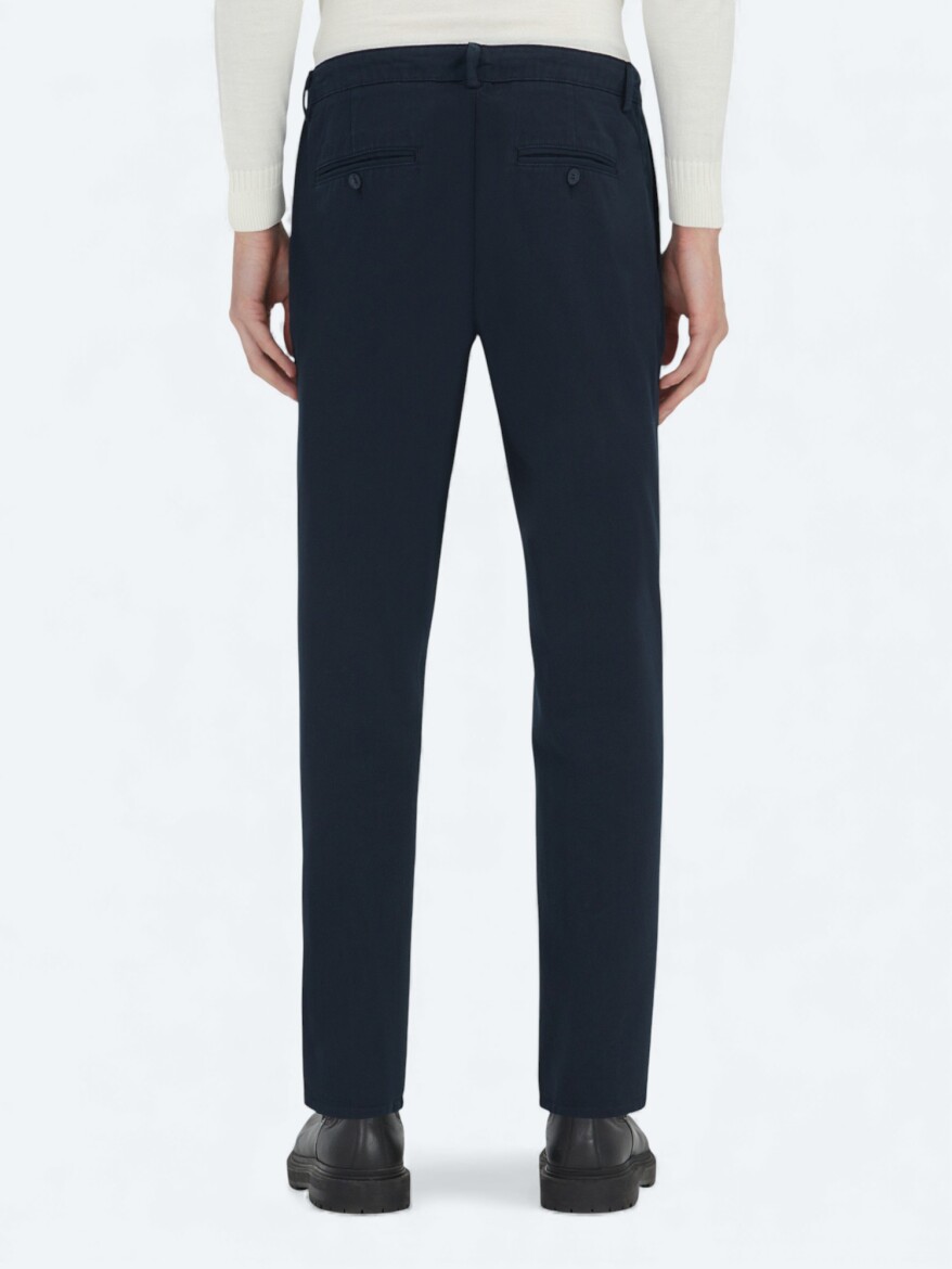 Navy Blue Weaving Relaxed Fit Casual Cotton Blended Trousers - 4