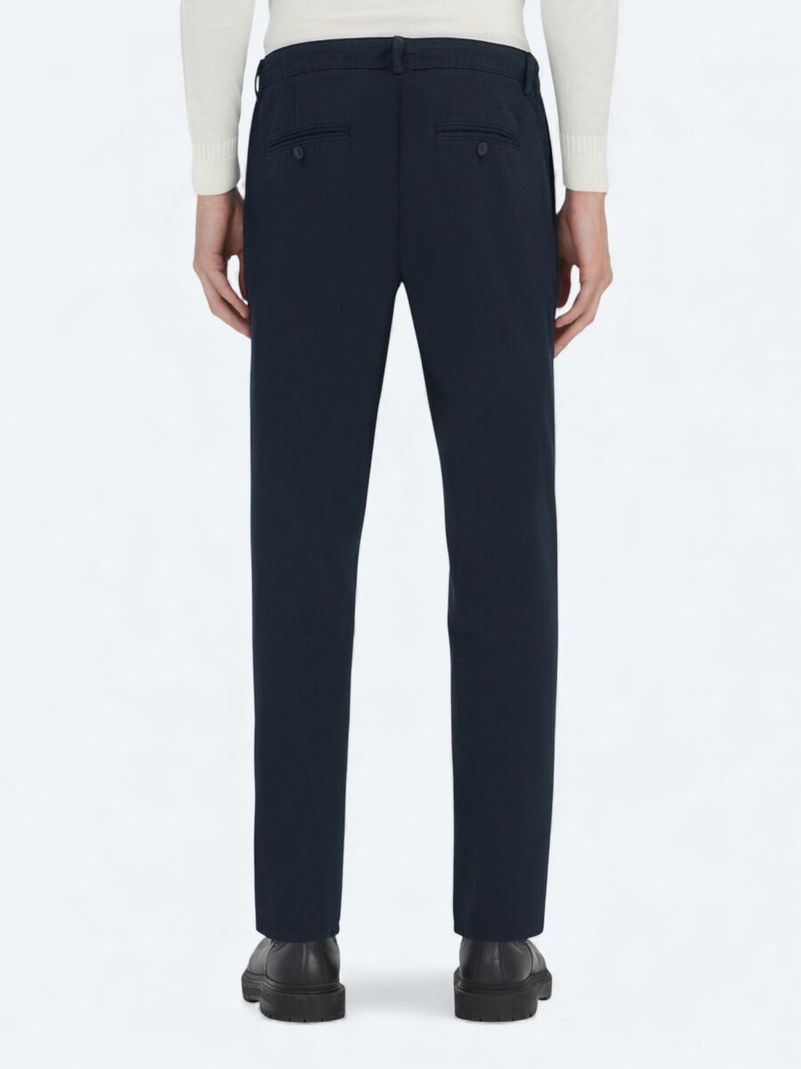 Navy Blue Weaving Relaxed Fit Casual Cotton Blended Trousers - 4